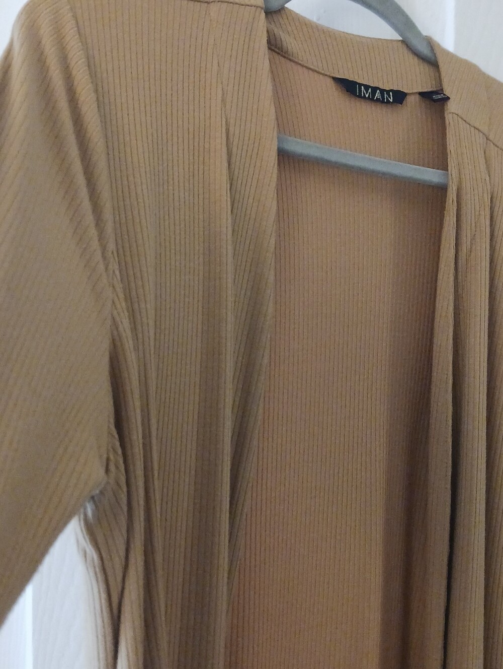 IMAN Ribbed Open Front Cardigan Yellow Duster |Size L EUC |minimalist,Chic Layer - Picture 4 of 8